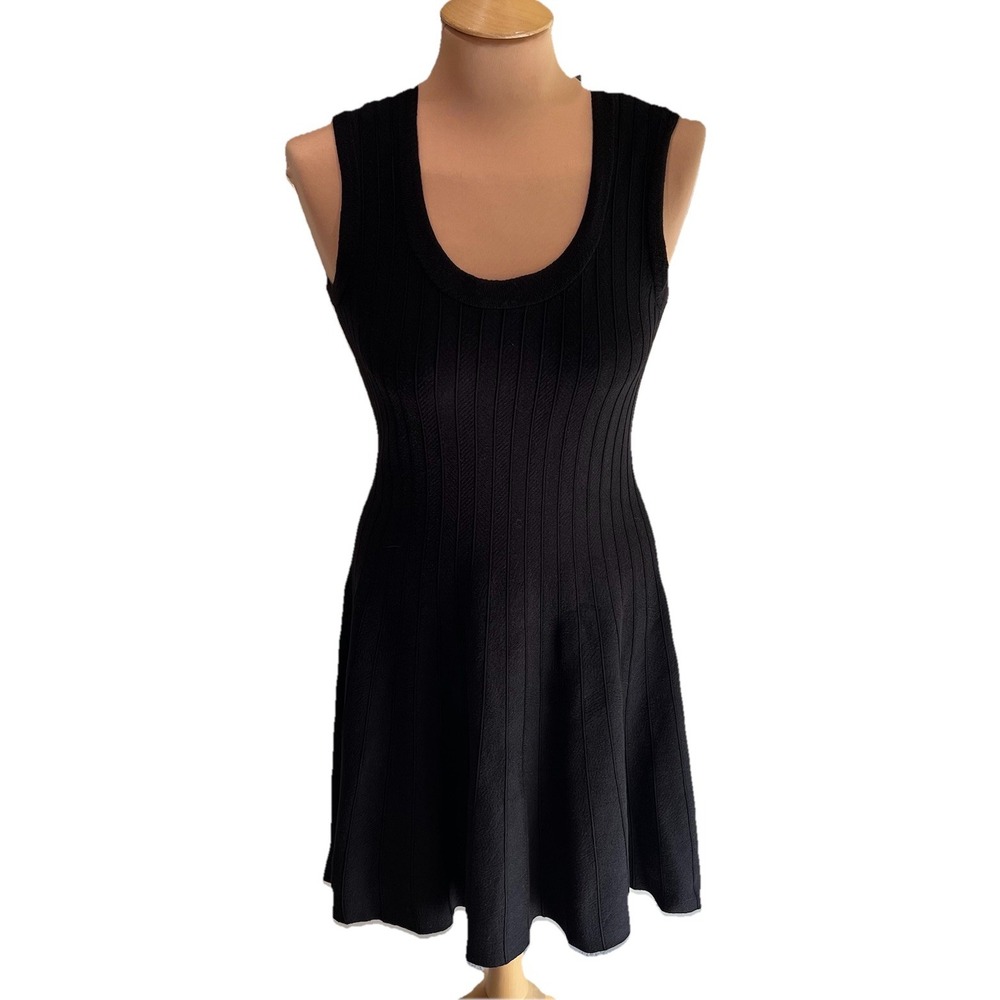 Nic + Zoe Black Knit Fit‎ & Flare Sleeveless Dress Ribbed Minimalist Goth LBD